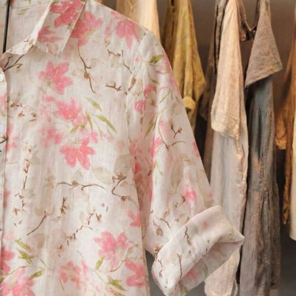 Floral Pink and White Women's Top - Picture 3 of 9